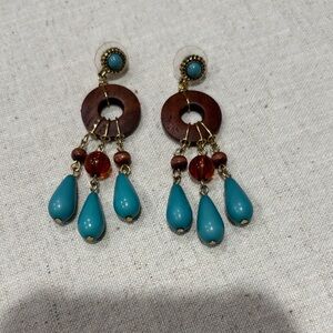 Elegant Turquoise and Brown Dangle Earrings